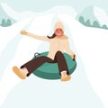 Winter outdoor activities for children. Snow tubing