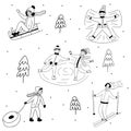 Winter outdoor activities for children. Vector hand drawn Royalty Free Stock Photo