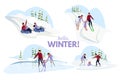 Winter outdoor games flat vector illustration