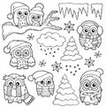 Winter owl drawings theme 1 Royalty Free Stock Photo