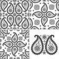 Winter Paisley seamless pattern set.Silhouette