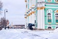 Winter Palace building Hermitage Museum on Palace Square at frosty snow winter day in St. Petersburg, Russia Royalty Free Stock Photo