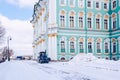 Winter Palace building Hermitage Museum on Palace Square at frosty snow winter day in St. Petersburg, Russia Royalty Free Stock Photo
