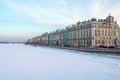 View of frozen Neva river and Hermitage museum - Winter Palace building in St Petersburg, Russia Royalty Free Stock Photo