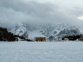 Winter panorama of the frozen Misurina lake Italian dolomites