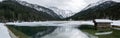 Winter panorama of lake and mountains with snow in Austria Royalty Free Stock Photo