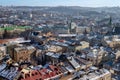 Winter panorama - landscape of Lvov in sunny day from tower