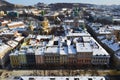 Winter panorama of Lviv covered by snow, Ukraine.Lviv Lvov, Eastern Ukraine - the view of the city from the city hall clock towe