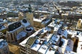 Winter panorama of Lviv covered by snow, Ukraine.Lviv Lvov, Eastern Ukraine - the view of the city from the city hall clock towe