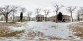 Winter panorama near ancient medival castle . Full spherical 360 by 180 degrees seamless panorama in equirectangular projection. Royalty Free Stock Photo