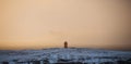 Winter panorama of Raufarhofn orange lighthouse Raufarhafnarviti polar arctic atlantic ocean North Iceland Europe