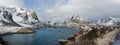 Winter panorama of small fishing port Reine on Lofoten Islands, Royalty Free Stock Photo