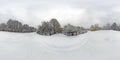 Winter panorama in the snow-covered forest. Full spherical 360 by 180 degrees seamless panorama in equirectangular projection. Royalty Free Stock Photo