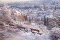 Winter panorama of snow covered Prague Mala Strana - Lesser Town