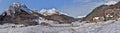 Winter Panorama of Valley Ossau in French Pyrenees