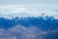 Winter panorama view of mountains. Cold winter maille cloudy day in mountains Royalty Free Stock Photo