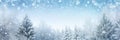 Winter panoramic banner background with snow-covered fir branches and snowfall flakes generative AI