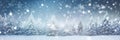 Winter panoramic banner background with snow-covered fir branches and snowfall flakes generative AI