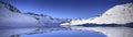 Winter panoramic view of Big Pond in Valley of Five Lakes. Tatra Mountain Royalty Free Stock Photo