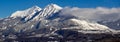 Winter panoramic view of the village of Saint-Leger-les-Melezes in the Champsaur Valley. Hautes-Alpes, Alps, France