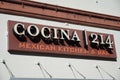 WINTER PARK, FLORIDA, USA - January 2, 2022: View of the Cocina 214 Sign Facade a contemporary Mexican and Tex-Mex