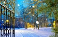 Winter park with gateway Royalty Free Stock Photo