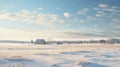 Ethereal Winter Landscape: Snowy Field, Houses, And Trees In Rural America