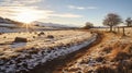 Stunning Scottish Landscape Rural Trail Sunrise With Snowfall