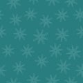 Light blue snowflakes mandala on calm turquoise background. Seamless winter monochrome pattern.
