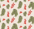 Winter pattern, christmas tree branches and red berries. Nature minimal print design for wrapping paper and Christmas Royalty Free Stock Photo