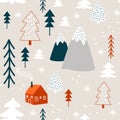 Winter pattern with christmas tree and house. Vector Royalty Free Stock Photo