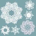 Winter pattern. Set white snowflakes on Blue background. Vector