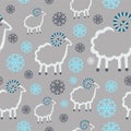 Winter pattern sheep snowflakes gray background Royalty Free Stock Photo