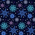 Winter pattern with various falling snowflakes Royalty Free Stock Photo