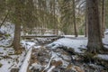 Winter Pedestrian Bridge over a Mountain Creek Royalty Free Stock Photo