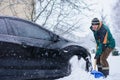 Problem with a car, snow collapse Royalty Free Stock Photo