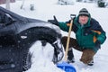 Problem with a car, snow collapse Royalty Free Stock Photo