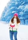 Winter and people concept - beautiful woman having fun Royalty Free Stock Photo