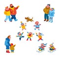 Winter people. Group of cartoon characters dressed in winter clothes.