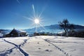 Winter in Pestera Village, Piatra Craiului national park, Brasov, Romania Royalty Free Stock Photo