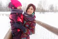 Winter photo of woman ,daughter