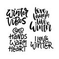 Winter phrases vector letterings set. Winter vibes, love winter quote Royalty Free Stock Photo