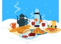 Winter picnic in snow Royalty Free Stock Photo