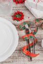 Winter table place setting with Christmas or New Year decorations Royalty Free Stock Photo