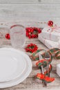 Winter table place setting with Christmas or New Year decorations Royalty Free Stock Photo