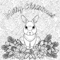 Merry Christmas Coloring Page with Rabbit