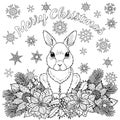 Merry Christmas Coloring Page with Rabbit