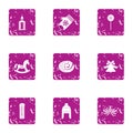 Winter playground icons set, grunge style Royalty Free Stock Photo