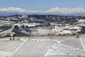 Winter in Piemont, Italy, snowy vineyards Royalty Free Stock Photo