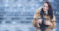 Winter portrait of attractive young woman in warm clothing from polar fox